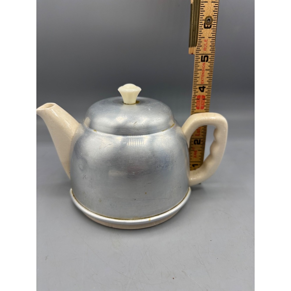 Vtg Ceramic Teapot Aluminum Cozy Covered Single Serve Small - Picture 8 of 8